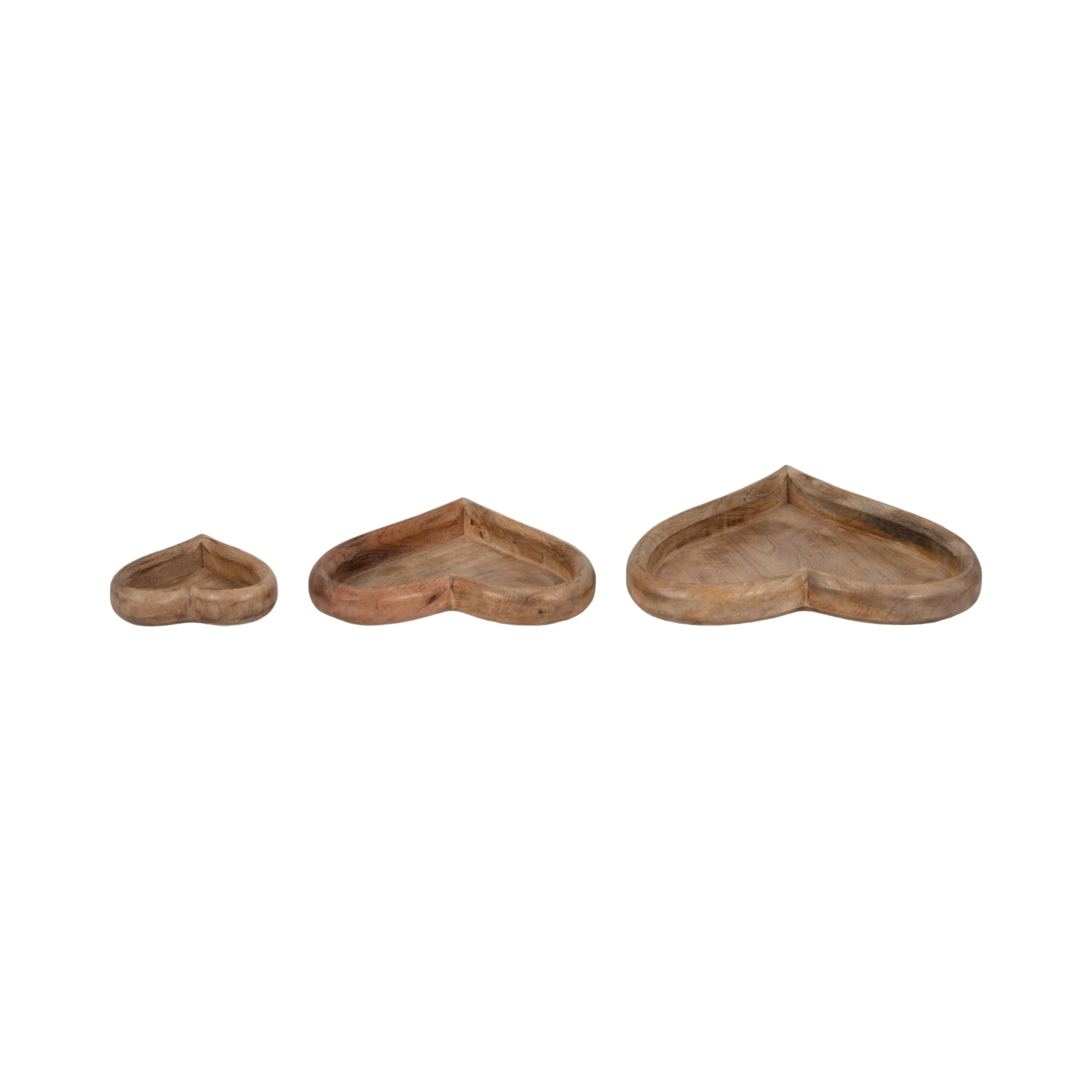 WOOD, S/3 7/11/14" HEART TRAYS, NATURAL