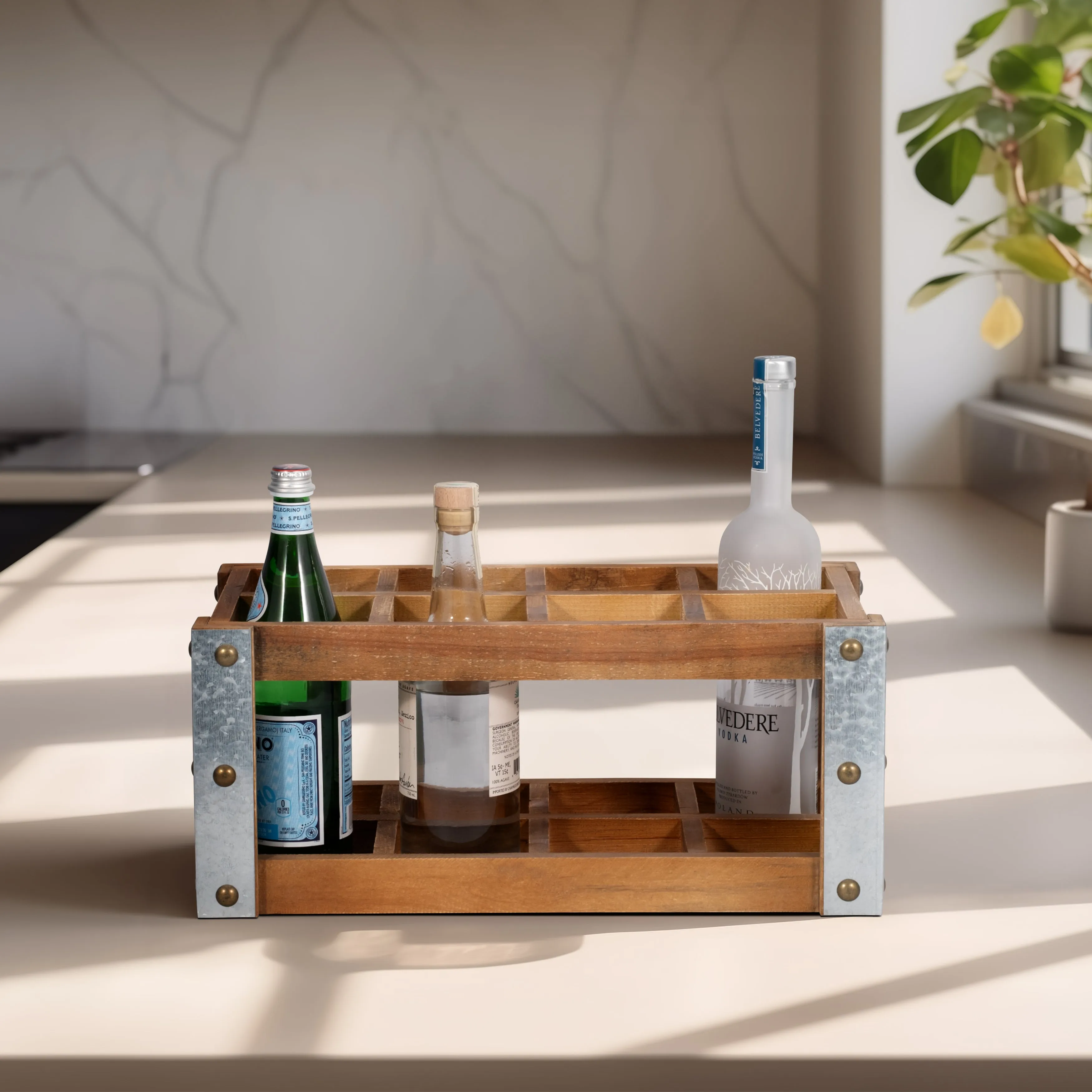 WOODEN 8-BOTTLE WINE RACK, BROWN